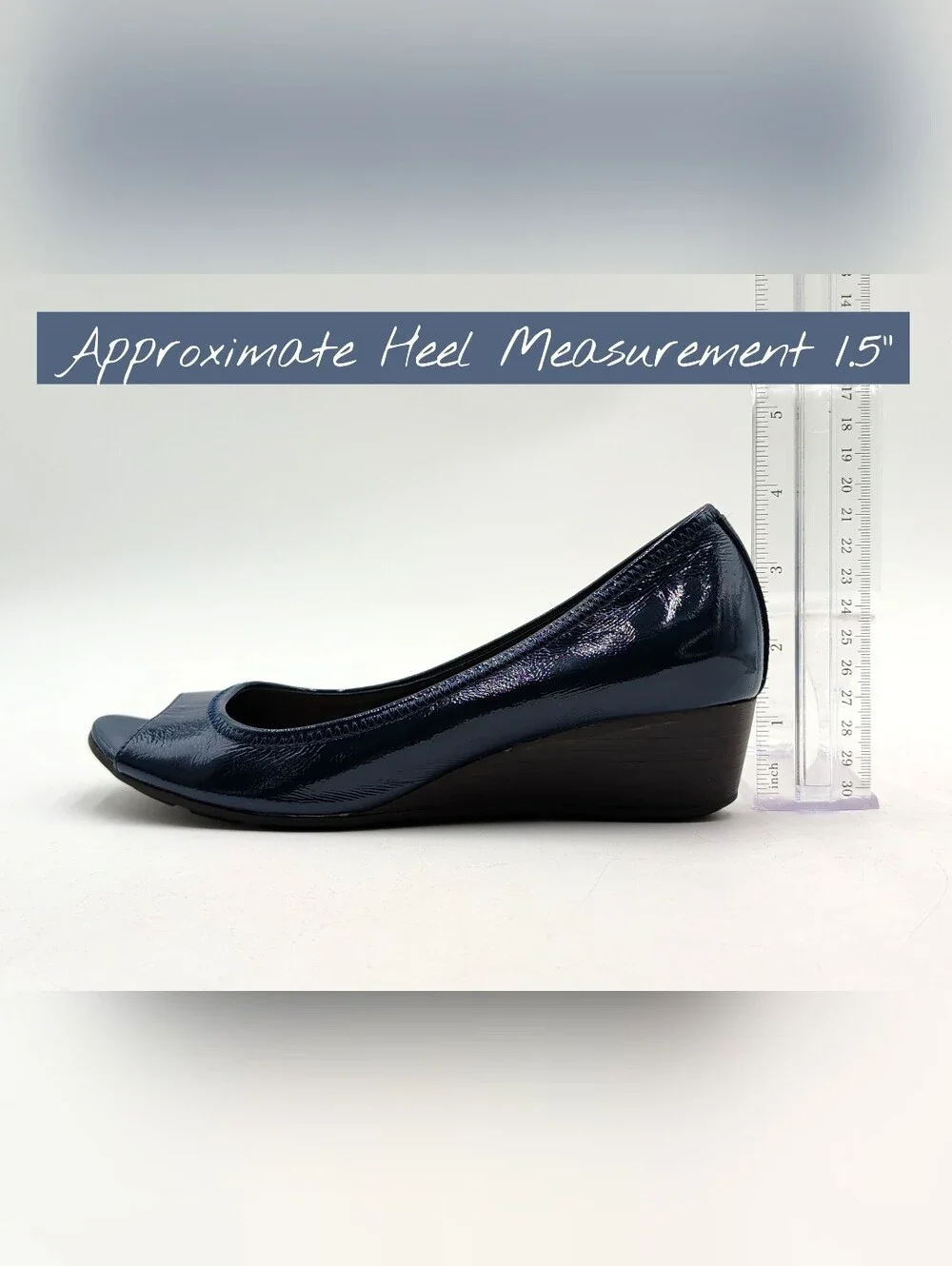 Cole Haan Size 6–6.5 Air Tali Patent Peep Toe Wedge Navy Blue Nike Air Comfort